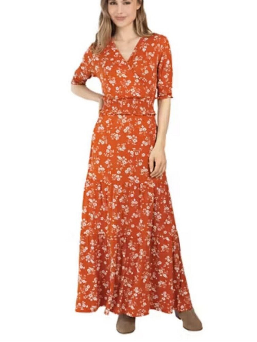 Serra Womens Long MaxI Dress Tiered Elastic Waist Boho Stretch Dress Size XL